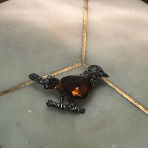 Elegant Black and Brown Bird Brooch